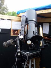 My Celestron 6" Schmidt-Cassegrain Mounted on CG-5 (upgraded by my self)
and H-alpha PST, 500mm f5.5 Telephoto lens up grade to finder/Guide scope