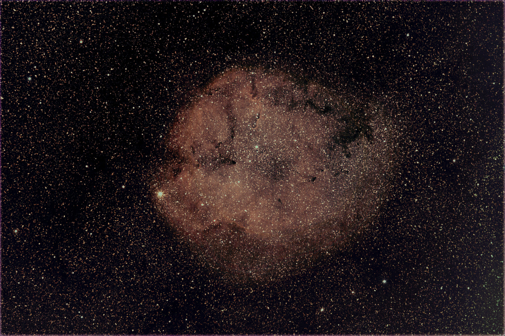 The nebula IC1396... about an hour and a half of 2 minute subs at f3.2 through the 200mm lens and the 350D. Slightly out of focus though!