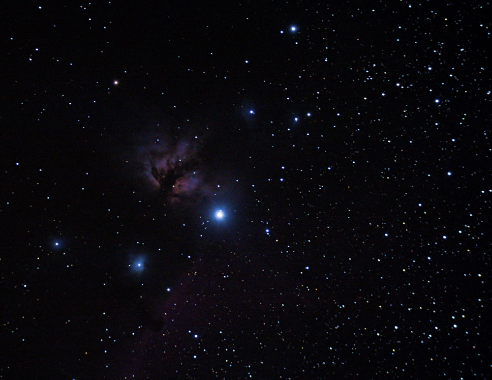 NGC2024, IC434 Flame And Horsehead Nebulea In Orion   Best combined 5m08s (10 frames), small, Cropped