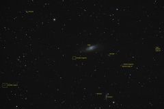 M106 mosaic stack with annot. wide field (44Frames, 23m54s) median combine, 20% saturation DSS
