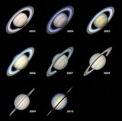 My little Saturn collection. Pictures 2003-2009 taken with C11 and 2x Barlow from Singen Public Observatory in Southern Germany, 2010 taken with C14 and 2x Barlow from Rooisand, Namibia