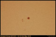 Sunspot group AR11072
Canon 50D + ED80 + 1.4 Teleconverter mounyed on HEQ5 Pro