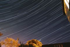 Startrails, 240 x 30 Second (2 Hours) exposures combined, Canon 50D + EFS18-55 Lens @ 18mm FL - ISO800. 30th August, 2010. Jupiter is the bright trail starting just over the middle tree at the bottom of the image.