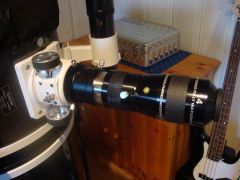 The 14mm barlowed. Quite a beast. Notice the Meade series 4000 ep suitcase in the background.