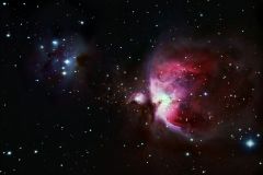 M42 Orion and ngc 1977 running man 60 x 30 second exposures no filters(i dont have any yet) stacked in dss and tweaked in paintshop pro 8 lots of LP where i live.