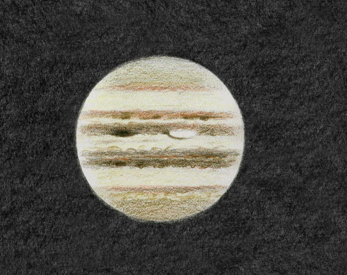 Jupiter in a 7" refractor, just before dawn on the 4th of Jan