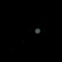 Jupiter and Moons, two images superposed one on top of the other with GIMP