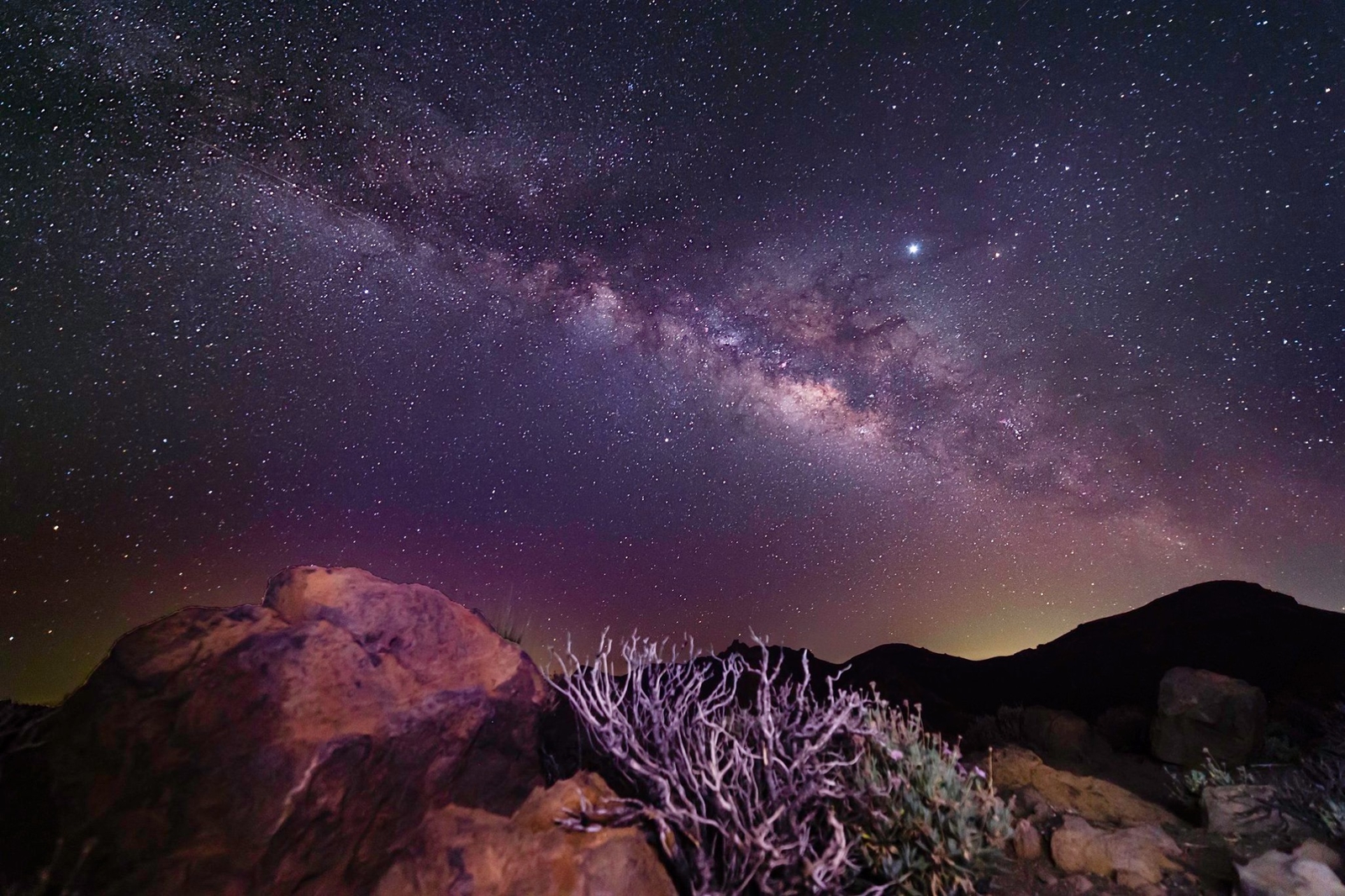 Milky Way rising over the Caldera, Teide National Park, Tenerife.