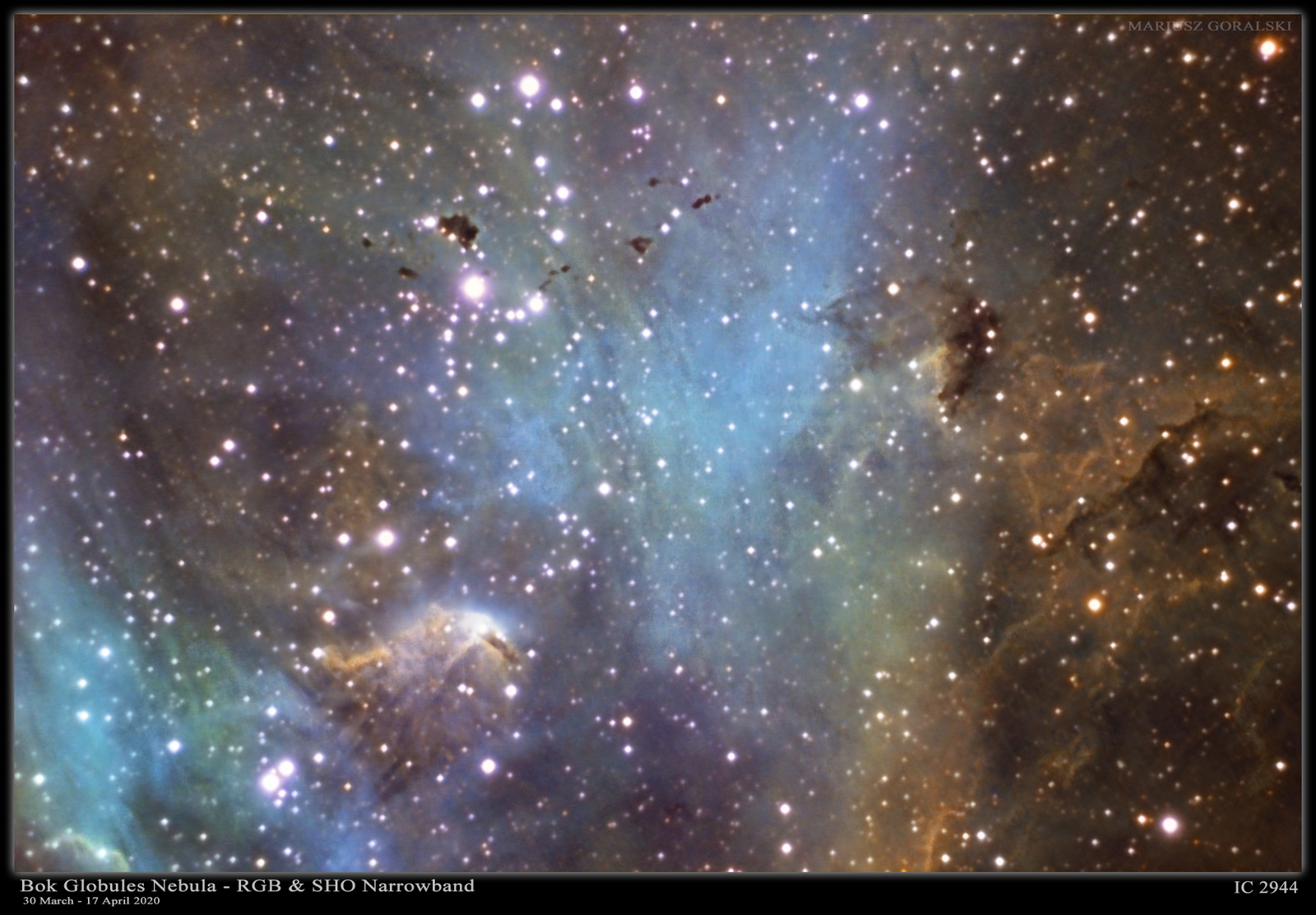 Bok Globules in IC2944 (Running Chicken Nebula) - April 2020
