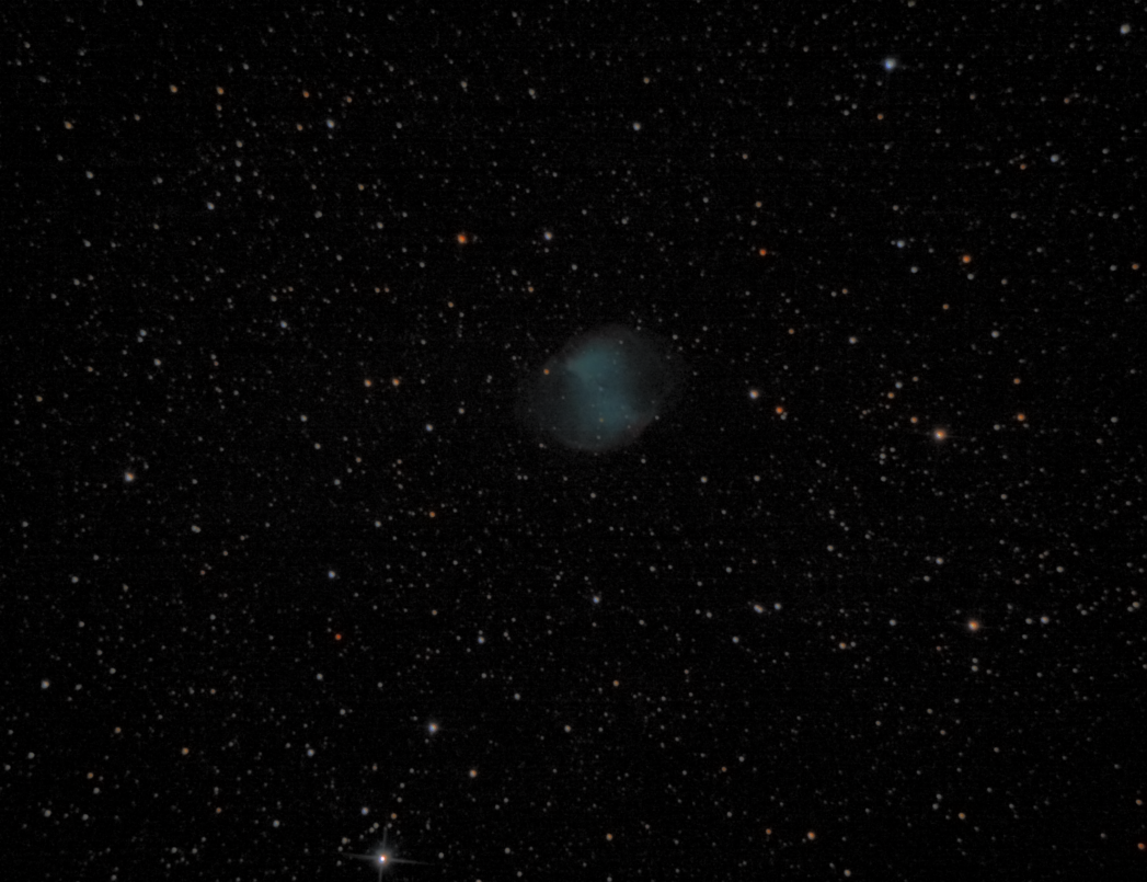 M27 Dumbbell Nebula. 5mn 2s, ISO 100. Skywatcher 150p with Nikon D3200
