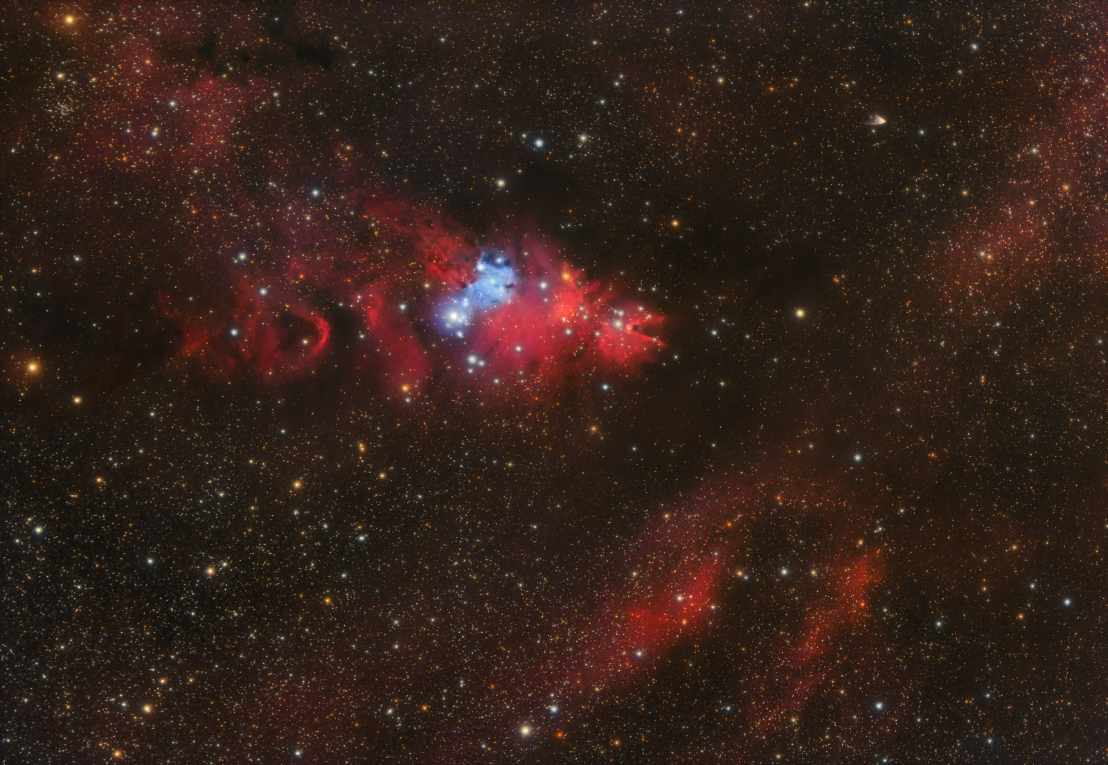 Widefield Christmas Tree Cluster, Cone Nebula, Hubble's variable nebula