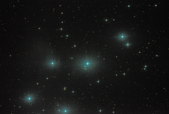 M45 Pleiades - 7 min @ ISO 800. Skywatcher 150P with Nikon D3200. No guiding.