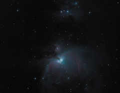 M42 Orion Nebula. 10 min integration time @ ISO 200. F/5 - primefocus of skywatcher 150P. Unguided.