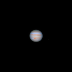 Jupiter with Great Red Spot. ISO800 @ 1/500s Canon 600D (modded), Skywatcher 150P with barlow x2